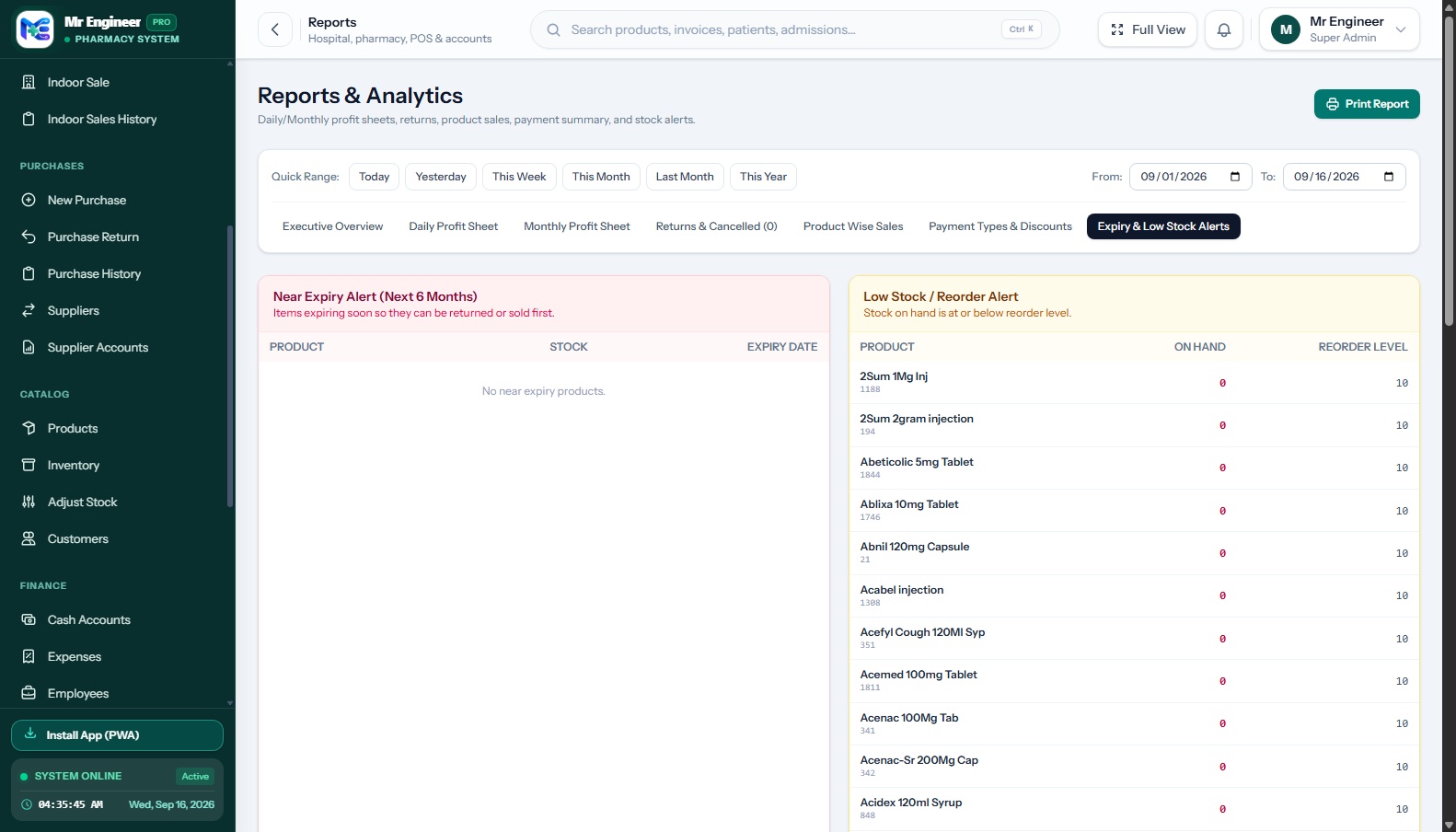 Mr. Engineer Expiry Alert Dashboard tracking upcoming medicine expiration and FEFO dispensing