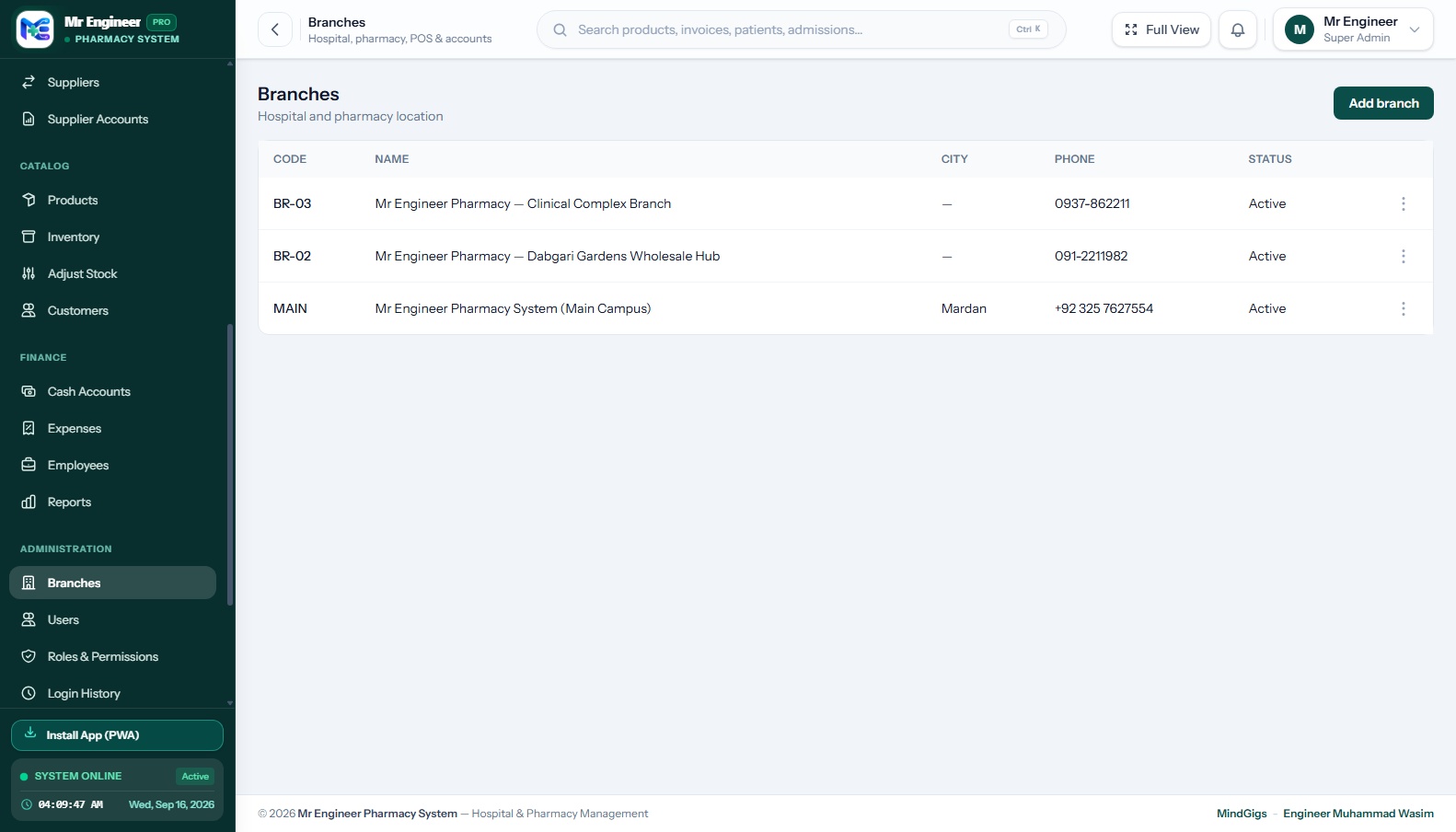 Mr. Engineer Multi-Branch Network Administration and Inter-Branch Stock Transfers